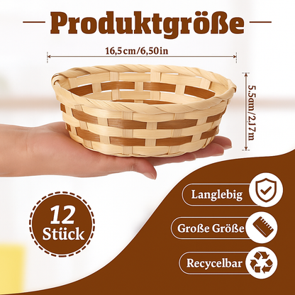 12er Pack Bambus Körbe – Runde Brotkörbe & Obstschalen
