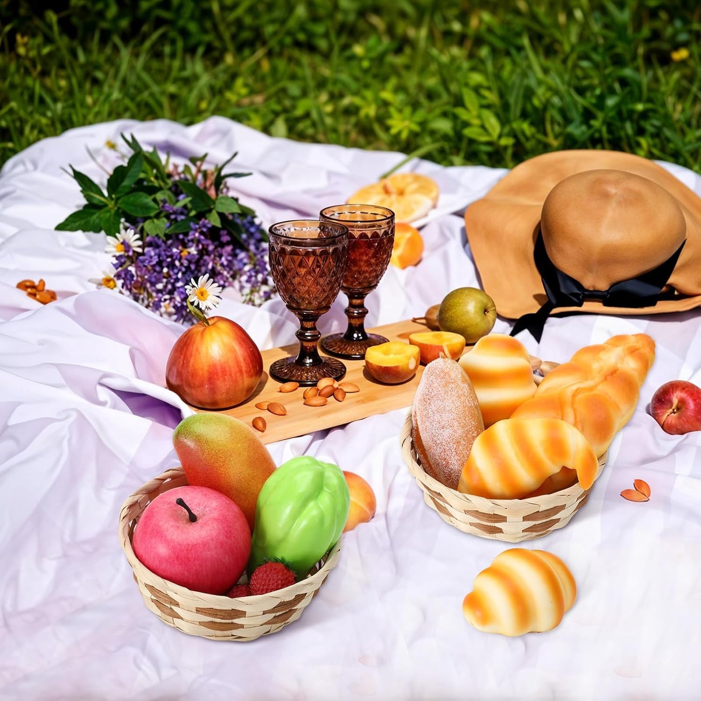 12er Pack Bambus Körbe – Runde Brotkörbe & Obstschalen