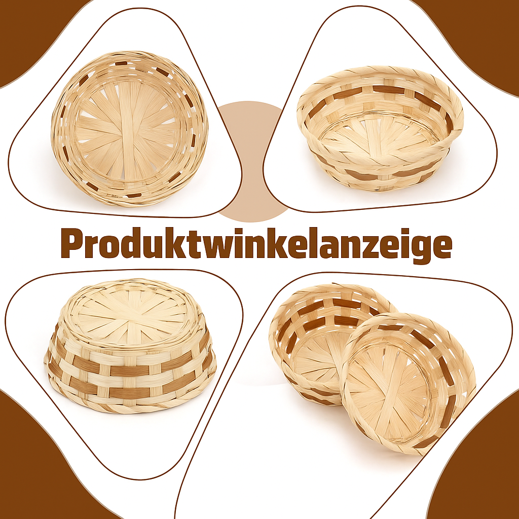 12er Pack Bambus Körbe – Runde Brotkörbe & Obstschalen
